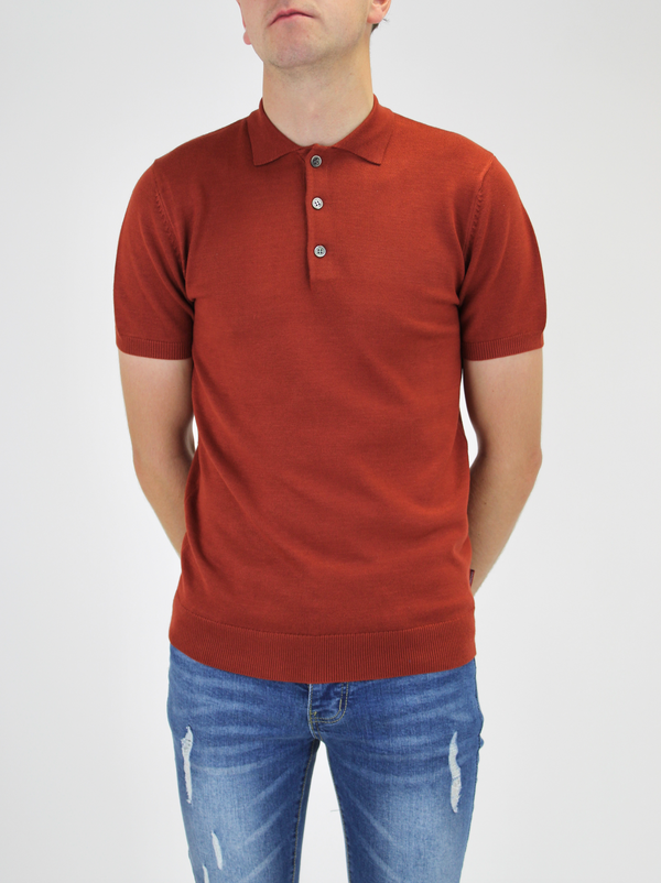 Rust Orange Knitted Polo Shirt