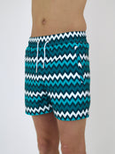 Kids Teal ZigZag Swim Shorts