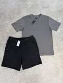 Black Cotton Shorts / Dark Grey Relaxed Fit Set