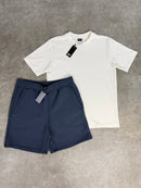 Blue Cotton Shorts / White Relaxed Fit Set