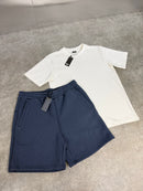 Blue Cotton Shorts / White Relaxed Fit Set