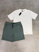 Sage Cotton Shorts / White Relaxed Fit Set