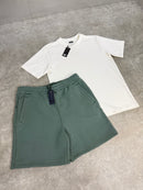 Sage Cotton Shorts / White Relaxed Fit Set