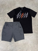 Black Orange Bolt / Light Grey Versatile Shorts Set
