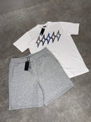 White Royal Blue Bolt / Light Grey Cotton Shorts Set