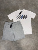 White Royal Blue Bolt / Light Grey Cotton Shorts Set