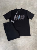 Black Sky Blue Bolt / Black Cotton Shorts Set