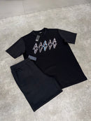 Black Sky Blue Bolt / Black Cotton Shorts Set