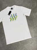 Kids White Neon Blue Triple Bolt T-Shirt