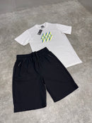 White Neon Blue Bolt / Black Utility 2.0 Shorts Set