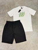 White Neon Blue Bolt / Black Utility 2.0 Shorts Set