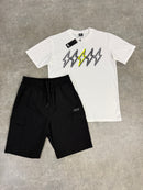 White Neon 5 Bolt / Black V10 Shorts Set