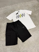 White Neon 5 Bolt / Black V10 Shorts Set