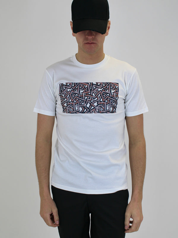 White / Blue Abstract T-Shirt