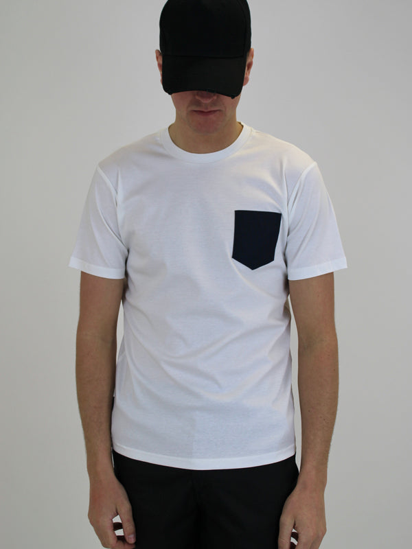 Kids White / Navy WT Pocket T-Shirt