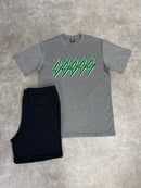 Marl Grey Bolt / Black Cotton Shorts Set