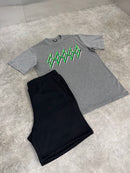 Marl Grey Bolt / Black Cotton Shorts Set