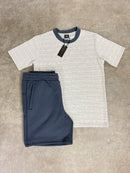 Sky Blue Striped T-Shirt / Blue Cotton Shorts Set