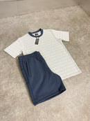 Sky Blue Striped T-Shirt / Blue Cotton Shorts Set