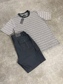 Grey Striped T-Shirt / Dark Grey Cargo Shorts Set