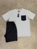 Sky Blue Pocket T-shirt / Navy Cargo Shorts Set