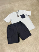 Sky Blue Pocket T-shirt / Navy Cargo Shorts Set