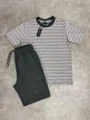 Grey Striped T-Shirt / Dark Grey Versatile Shorts Set