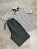 Grey Striped T-Shirt / Dark Grey Versatile Shorts Set