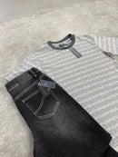 Grey 450 Striped T-Shirt / Dark Grey 902 Denim Set