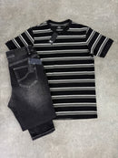 Black Striped T-Shirt / Dark Grey 902 Denim Set