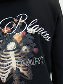 Black Floral Hilos Blancos Hoodie