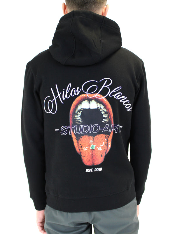 Black Verbal Hilos Blancos Hoodie