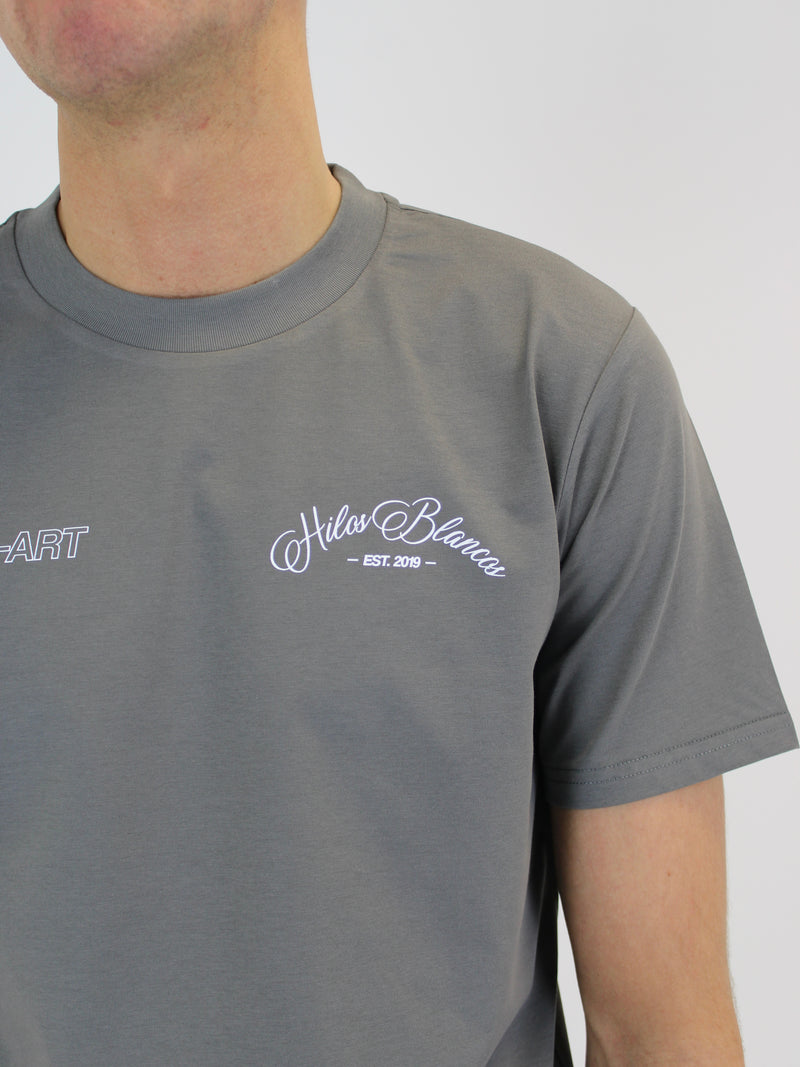 Grey Floral Hilos Blancos T-Shirt