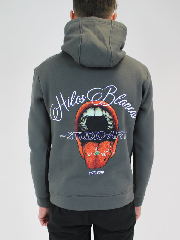 Dark Grey Verbal Hilos Blancos Hoodie