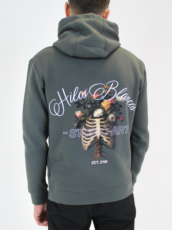 Dark Grey Floral Hilos Blancos Hoodie