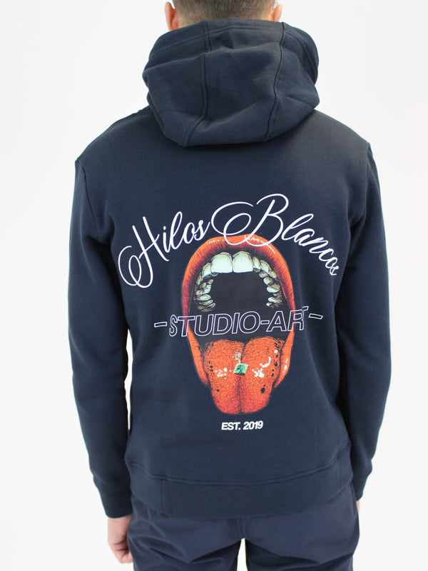Navy Verbal Hilos Blancos Hoodie