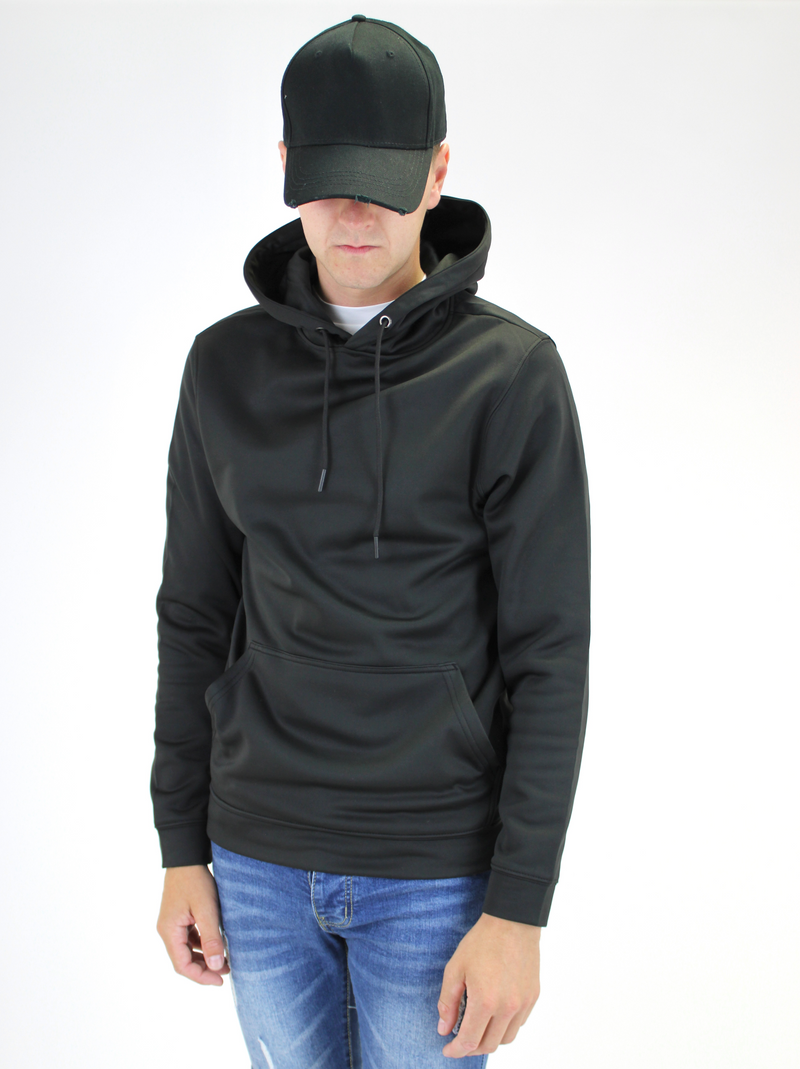 Plain black hoodie with top white strings