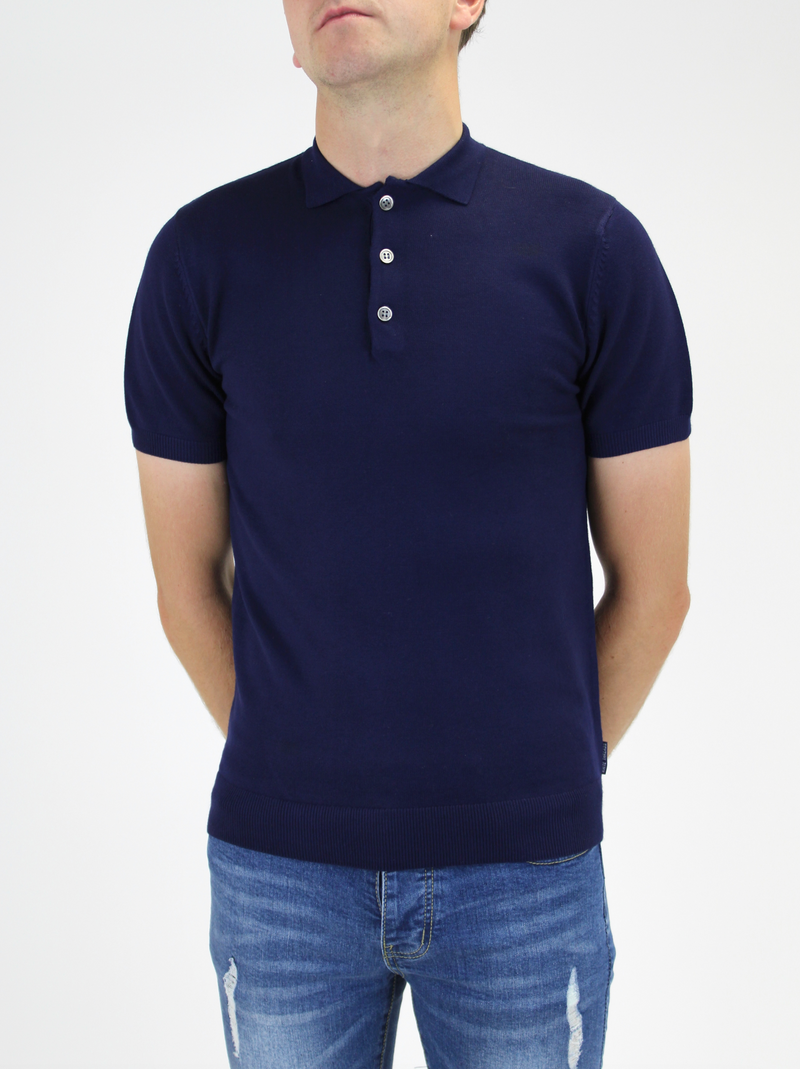 Navy Knitted Polo Shirt