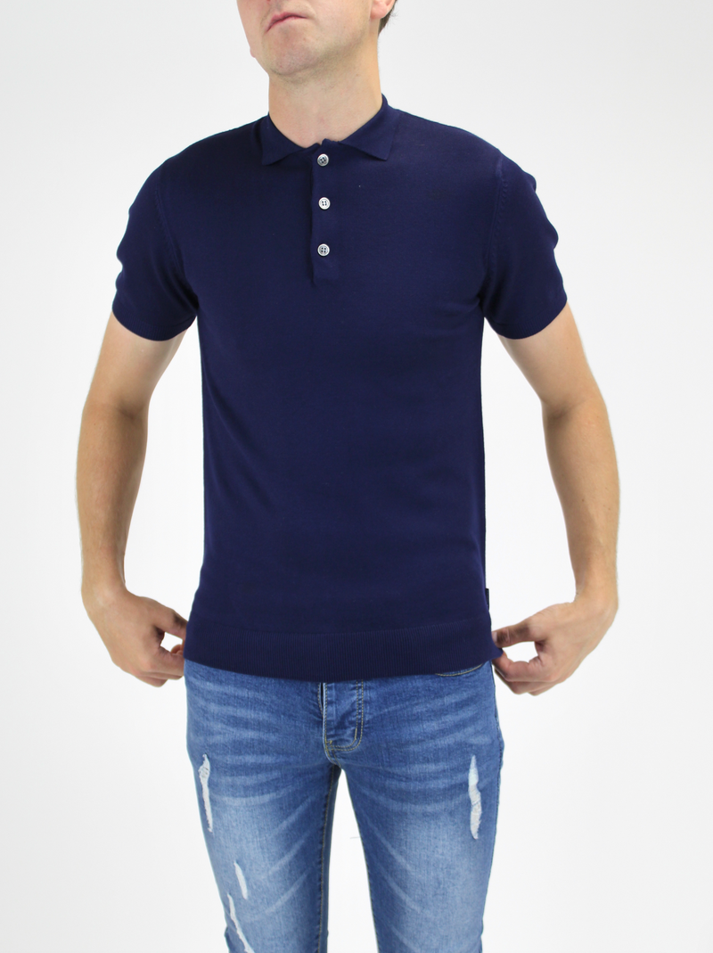 Navy Knitted Polo Shirt