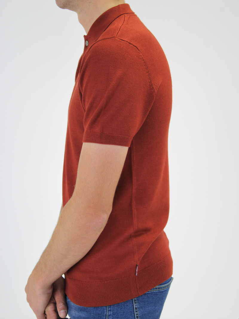 Rust Orange Knitted Polo Shirt