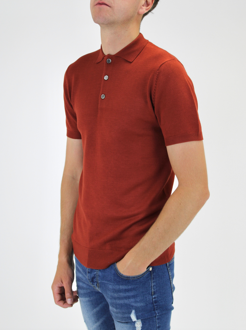 Rust Orange Knitted Polo Shirt