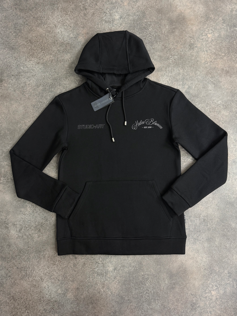 Kids Black Floral Hilos Blancos Hoodie