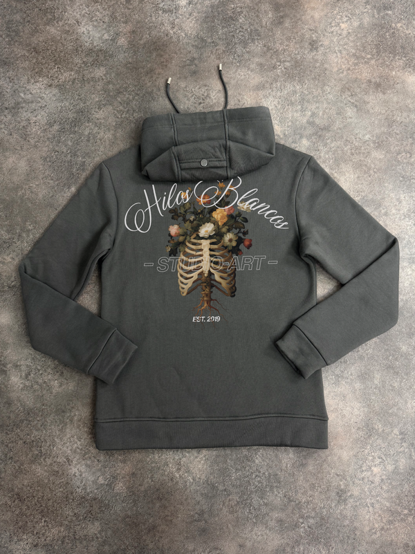 Kids Dark Grey Floral Hilos Blancos Hoodie