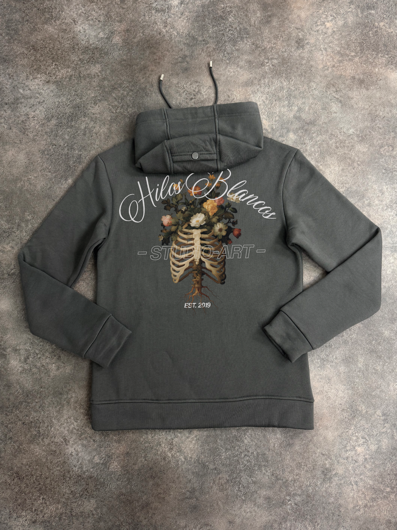 Kids Dark Grey Floral Hilos Blancos Hoodie