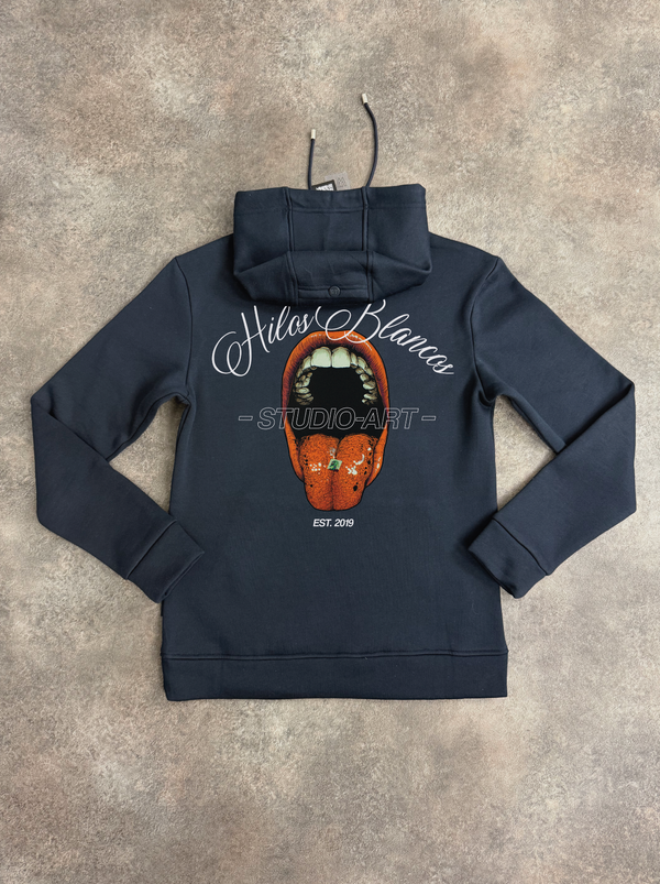 Navy Verbal Hilos Blancos Hoodie