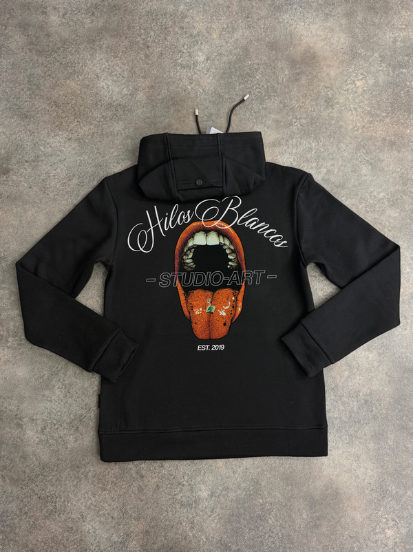 Black Verbal Hilos Blancos Hoodie