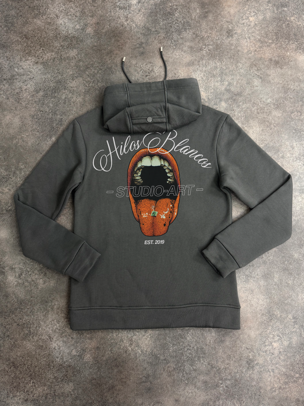 Dark Grey Verbal Hilos Blancos Hoodie